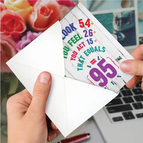 Miniatura 6 de NobleWorks - Tarjeta de feliz cumpleaños del 95º hito - Tarjeta divertida para niños de 95 años, humor para personas mayores - Ecuación de edad 95