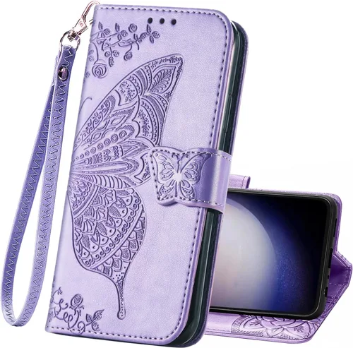 Miniatura 16 de Funda protectora de piel sintética para Samsung Galaxy S10e, con tapa y ranura para tarjetas, bolsillo en relieve, diseño de flores y mariposas