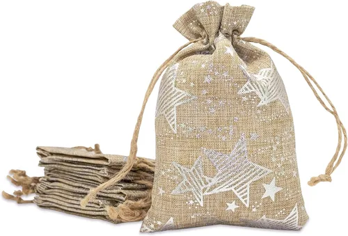 Miniatura 8 de 48 paquetes de 3x4 bolsas de regalo reutilizables de yute y arpillera con cordones (Feliz Navidad, X-Pequeño) - para regalos, favores de fiesta