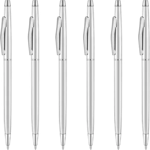 Miniatura 7 de Unibene 6 bolígrafos retráctiles metálicos delgados – negro mate y plateado, bonito regalo para negocios, oficina, estudiantes, profesores, bodas