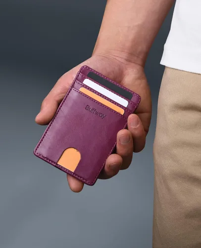 Miniatura 100 de Buffway Billetera delgada para hombre, minimalista con bolsillo frontal delgado, tarjetero de cuero con bloqueo RFID para viajes de trabajo