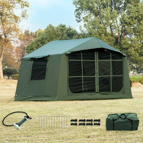 Miniatura 11 de Inflatable Camping Tent with Hand Pump Waterproof Outdoor Blow up Tent 2-8 Person Oxford 4 Season Glamping Air Tent Cabin House with Mesh Windows &