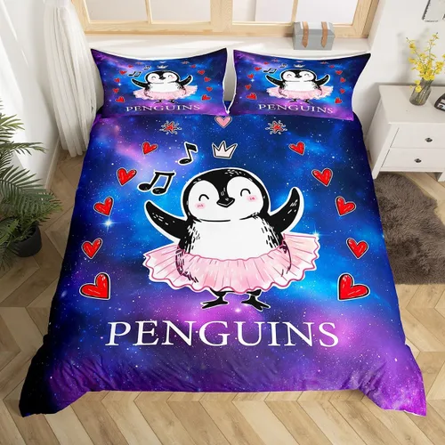 Miniatura 4 de Juego de funda de edredón para niños, diseño de pingüino de dibujos animados, tamaño King, bonito juego de ropa de cama de animales de poste ártico