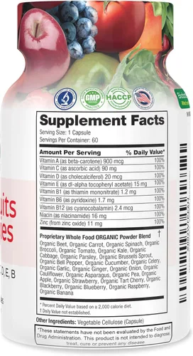 Miniatura 2 de FeelGood Superfoods Vita Fruit and Veggies Cápsulas – 25 ingredientes superalimentarios, multivitamínico de frutas y verduras, 60