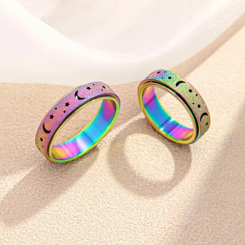 Miniatura 7 de Anillo de ansiedad para mujer, anillos giratorios: anillos giratorios de acero inoxidable de 0.236 pulgadas (0.236 in) con luna y estrella