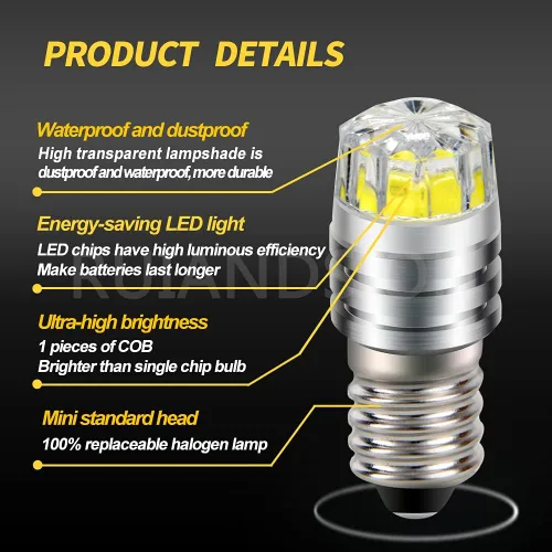 Miniatura 2 de Ruiandsion 2 unids 2W COB 3V E10 Base LED Actualización Bombilla Reemplazo para Linternas Antorcha LED Luz, Blanco