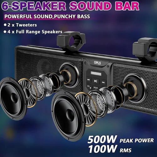 Miniatura 3 de Barra de sonido UTV de 27 pulgadas, barra de sonido de metal Bluetooth ATV de 6 altavoces con RGB y tira de luz, barra de sonido impermeable IP66