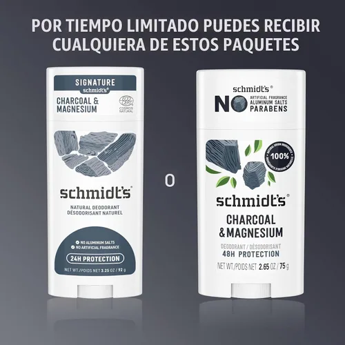Miniatura 6 de Schmidt's Desodorante sin aluminio vegano con carbón y magnesio con 48 horas de protección contra el olor, 2 unidades para mujeres y hombres