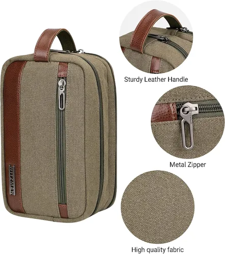 Miniatura 7 de WITZMAN Neceser de lona para hombre, organizador de kit de Dopp colgante, resistente al agua, bolsa de artículos de tocador de viaje, bolsa de baño