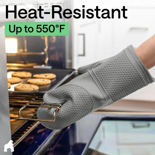 Miniatura 5 de GORILLA GRIP - Juego de guantes de horno de silicona suave sin BPA, guantes de cocina resistentes al calor e impermeables, forro de algodón grueso