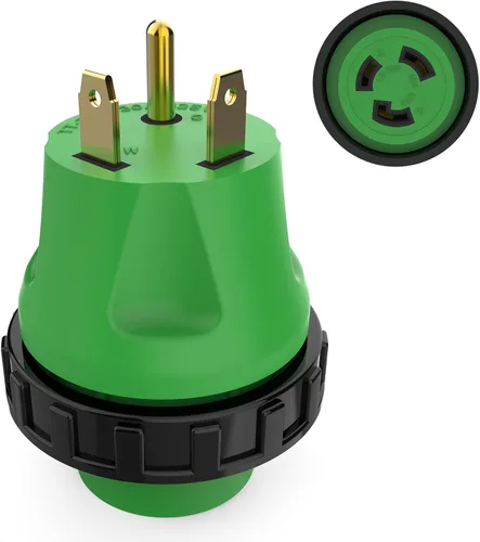 RVGUARD Adaptador RV de 30 amperios a 30 amperios con conector de bloqueo, adaptador de corriente eléctrica NEMA TT-30P a NEMA L5-30R, verde