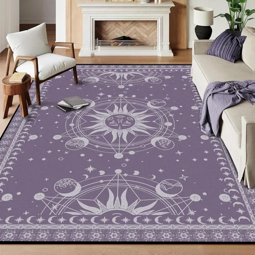 Miniatura 40 de 5' X 7' Alfombra con diseño de sol y luna, alfombras boho celestiales para dormitorio, sala de estar, estilo bohemio, oculto, media luna, solar