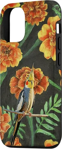 Miniatura 2 de iPhone 14 Pro Cockatiel Orange Yellow Marigolds Vintage Flower Pattern Case