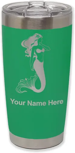 Miniatura 37 de LaserGram Vaso aislado al vacío de 20 onzas, sirena, grabado personalizado incluido (negro)