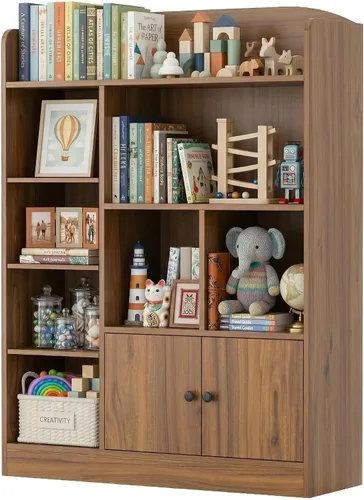 Miniatura 11 de DIYART Estantería negra para niños, estantería para niños con 7 cubos y 2 gabinetes, estantes independientes de almacenamiento para dormitorio, sala