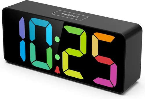Welgo Reloj despertador de número grande de 7.5 pulgadas para personas mayores y niños, 0-100% brillo y volumen ajustables, puerto de carga USB,