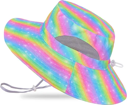 Miniatura 7 de Sombrero de sol para niñas de 2 a 8 años de malla con protección UV, sombrero de playa plegable para niñas de 2 a 8 años Azul