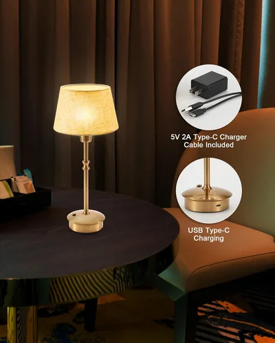 Miniatura 5 de UMEXUS Juego de 2 lámparas pequeñas inalámbricas recargables de mesa, luces regulables a pilas, luz de acento portátil para mesa auxiliar