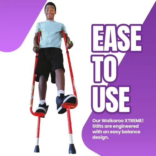 Miniatura 5 de Zancos ajustables Walkaroo Xtreme de acero de Geospace para niños - Juego interior/exterior, ejercicio, zancos de acero para adultos - Hasta 250 Rojo