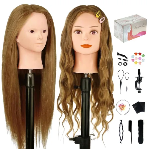 Miniatura 14 de Cabeza de maniquí 100% cabello humano, cabeza de maniquí de 18 pulgadas con cabello humano real, cabeza de muñeca cosmetología para peluquería