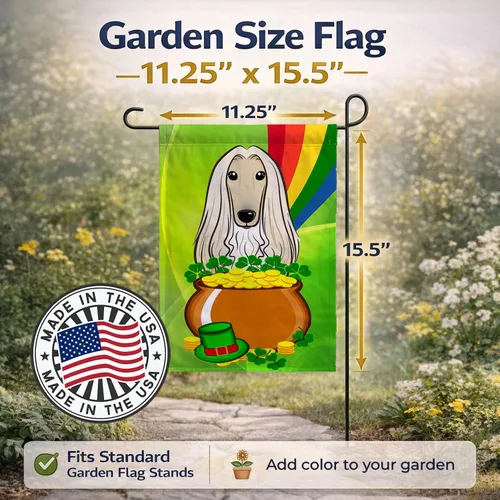 Miniatura 3 de Caroline's Treasures BB1988GF - Bandera decorativa para el jardín del día de San Patricio, diseño de perro afgano para patio, jardín, jardín