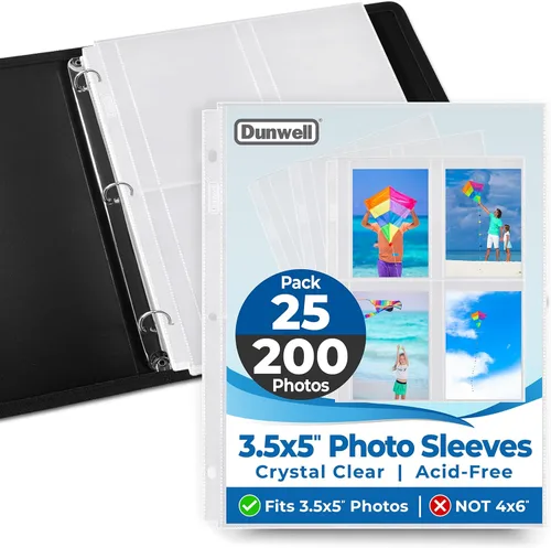 Dunwell - Recambios para fundas de fotos, 3 anillas, bolsillos transparentes para fotos con ranuras para notas, capacidad para fotos de 5 x 7 x 6 y