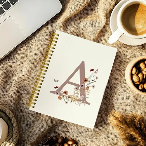 Miniatura 3 de Cuadernos de diario personalizados con letra inicial floral A, cuadernos vintage femeninos de tapa dura en espiral para la escuela, regalos