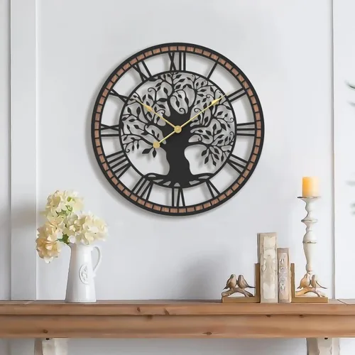 Miniatura 12 de Micasso Relojes de pared con pilas para árbol de la vida de granja de 15 pulgadas con marco de madera, reloj rústico de números romanos para sala