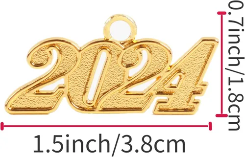 Miniatura 4 de Abalorio de año de graduación 2024 para gorra de graduación y borla, dijes dorados para fabricación de joyas, dije de pedante de clase 2024