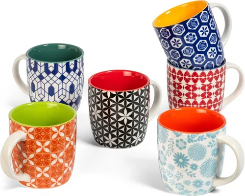 Annovero Tazas de café pequeñas, capacidad de 11.7 onzas, tazas de cocina de porcelana para té, latte, capuchino o cacao caliente, juego de 6