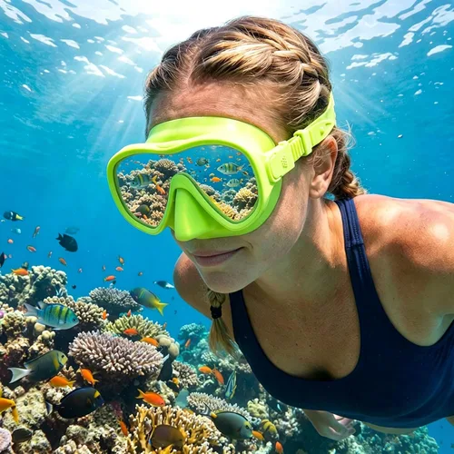 Máscara profesional de buceo sin marco y esnórquel para adultos, antivaho, protección UV, vidrio templado, buceo, apnea, pesca submarina, conjunto