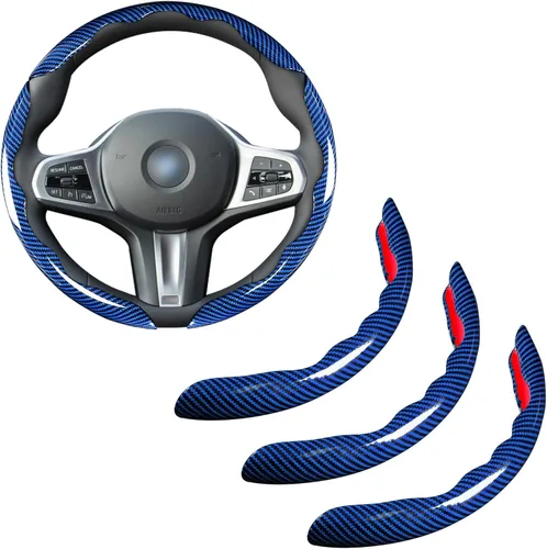 Miniatura 8 de Cubierta del volante de fibra de carbono Accesorios de la cubierta del volante del coche 14.5-15 pulgadas universal (negro)
