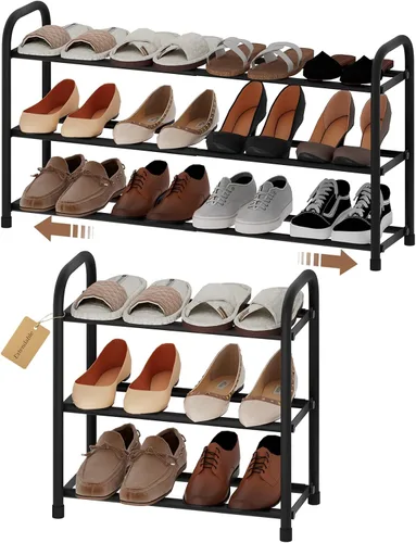 Miniatura 13 de Zapatero ampliable, zapatero pequeño de metal de 2 niveles, organizador de zapatos ajustable, estante de almacenamiento para armario, entrada