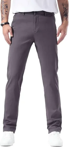 Plaid&Plain - Pantalones chinos para hombre, de corte entallado y pierna cónica, color caqui