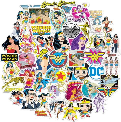 Wonder Woman - Paquete variado de 50 calcomanías de vinilo grandes de lujo, para laptop, botella de agua, álbumes de recortes, tableta,