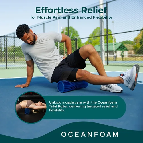 Miniatura 3 de Oceanfoam Tidal Roller - Azul Real - Rodillo de espuma para masaje muscular para dolor de espalda y estiramiento - Textura de onda ancha firme