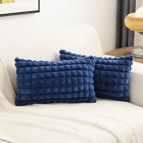 Miniatura 25 de FUTEI Juego de 2 fundas de almohada decorativas burdeos de 22 x 22 pulgadas, fundas de cojín cuadradas color rojo vino, a cuadros de piel sintética