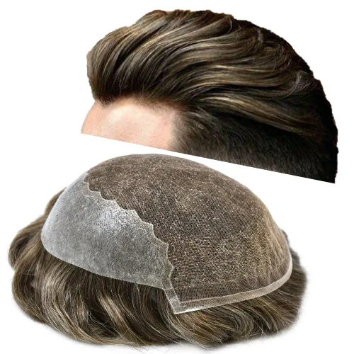 Miniatura 46 de Toupee para hombres, sistema de reemplazo de cabello humano Remy, nudos blanqueados, encaje frontal, piel fina, para hombre, color gris, pelucas