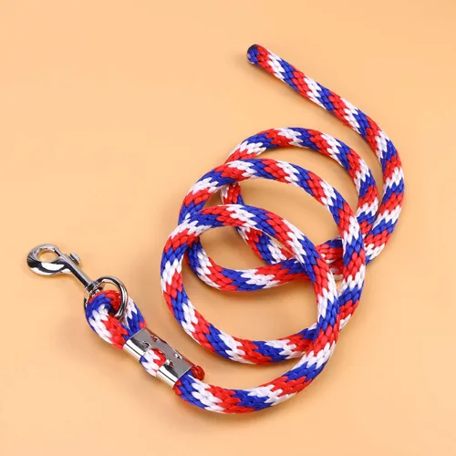 Miniatura 7 de POPETPOP - Cuerda de caballo trenzada para equitación de caballo con cierre resistente (rojo, azul y blanco)