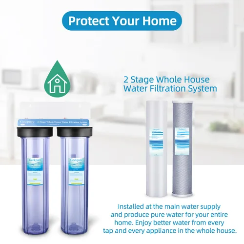 Miniatura 2 de Geekpure Sistema de filtro de agua de 3 etapas para toda la casa con carcasa transparente de 20 pulgadas, 4.5 x 20 pulgadas, 5 micrones, 1 pulgada