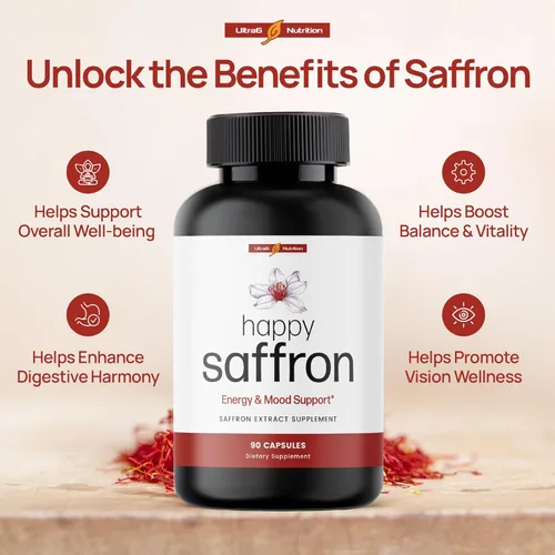 Miniatura 5 de Ultra6 Nutrition Happy Saffron Supplements - Suplemento de extracto de azafrán 100% puro para apoyo a la salud ocular, potenciador del estado