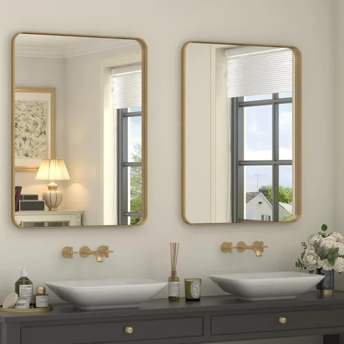Miniatura 28 de Paquete de 2 espejos de baño con marco de metal negro de 22 x 30 pulgadas, espejo rectangular redondeado negro mate, antioxidante, se cuelga