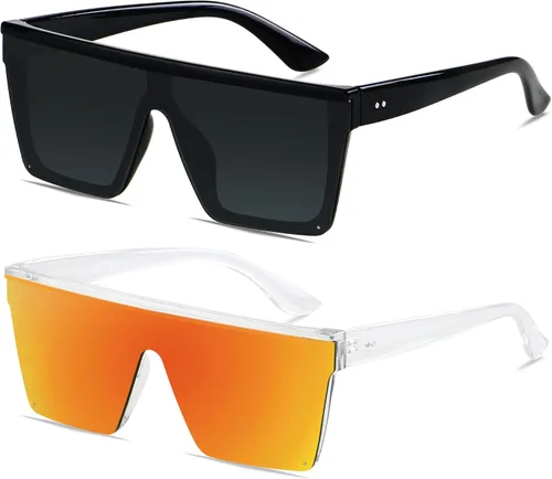 LYZOIT Lentes de sol cuadrados de gran tamaño para mujeres y hombres, parte superior plana grande, protección UV, sombras sin montura