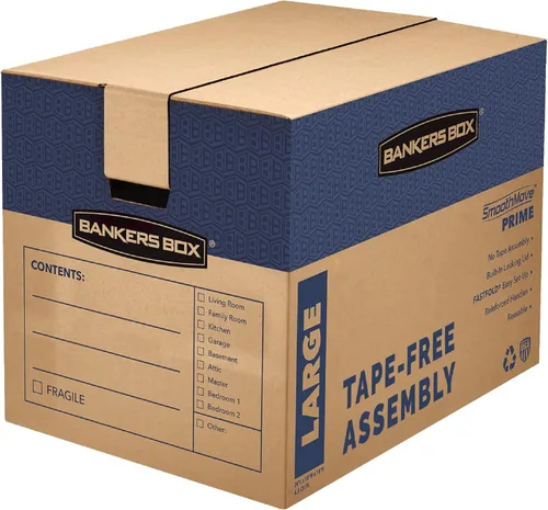 Miniatura 8 de Bankers Box Caja de mudanza Medium Prime, paquete de 8 unidades, asas reforzadas, montaje sin cinta, tapa adjunta, 18 x 15 x 14 pulgadas (0062806)