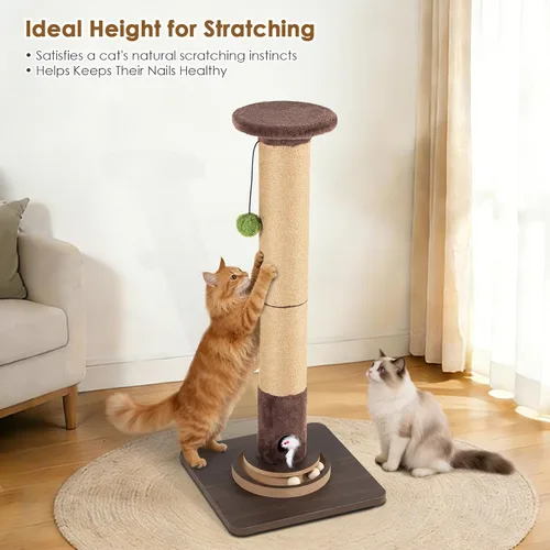 Miniatura 5 de Poste rascador de sisal para gatos de 35.4 pulgadas de alto, base estable antipunta, agujero interactivo para mouse y juguetes, torre rascador