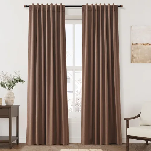 Miniatura 106 de Cortinas de lino 100% opacas para dormitorio, 102 pulgadas de largo, con pestaña trasera, bolsillo para barra, paneles acústicos con aislamiento