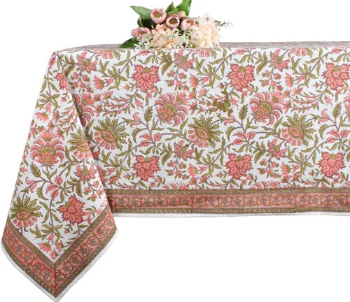 Miniatura 26 de Ridhi Mantel rectangular de algodón con estampado de bloque a mano amarillo mostaza, 102 x 48 pulgadas, reutilizable, decorativo para uso diario