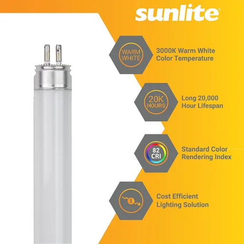 Miniatura 3 de Sunlite 30300 F14T5/830 Lámpara fluorescente lineal T5 de 2 pies, 14 vatios, 1200 lúmenes, 3000K blanco cálido, base bi-pin G5 en miniatura, cumple