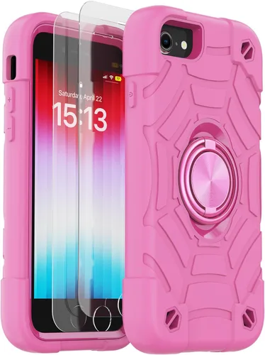 Miniatura 59 de KCJ Funda para iPhone SE 2022/2020, iPhone 8/7/6/6S, con [2×Protectores de Pantalla][Soporte de Anillo] Silicona Suave+PC Duro Protección Completa