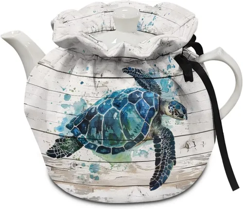 Miniatura 17 de Tetera aislada de mármol azul, cubierta antipolvo, resistente a las manchas, tetera acogedora para el desayuno, calentador de té, colcha